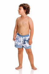 Pantaloneta Niño Palmeras Azul