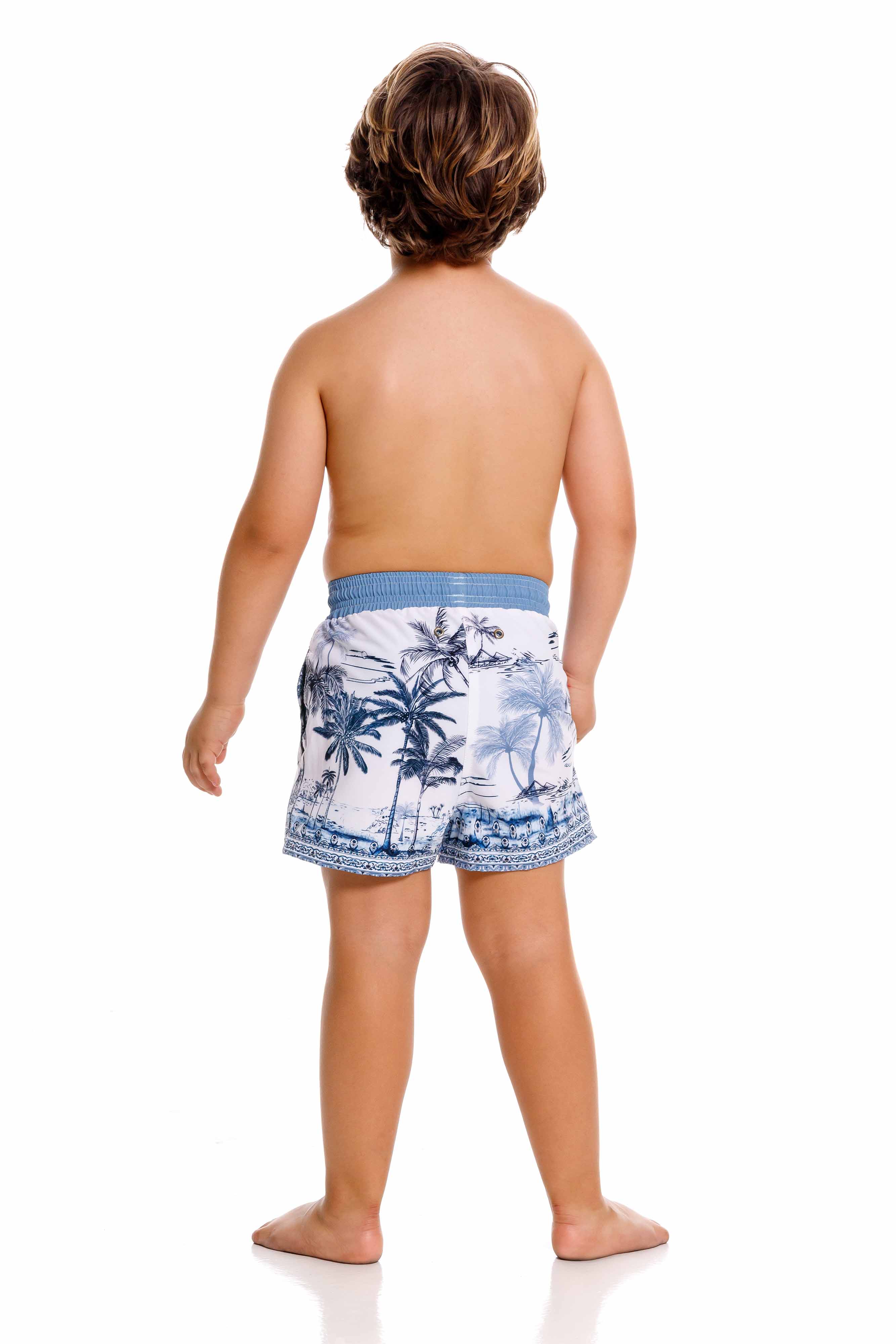 Pantaloneta Niño Palmeras Azul