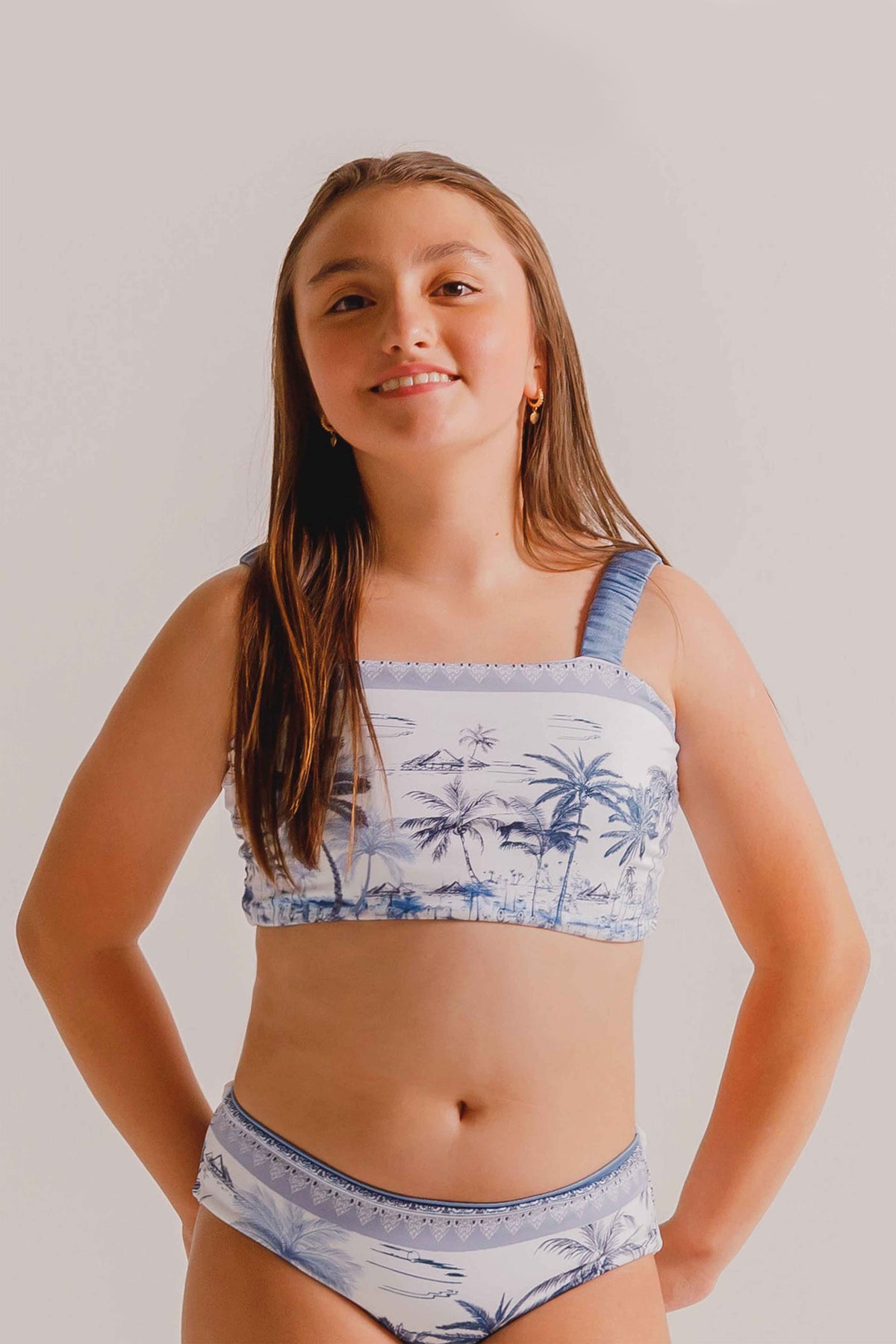 Top Crop-top de Bikini Niña Palmeras Azul