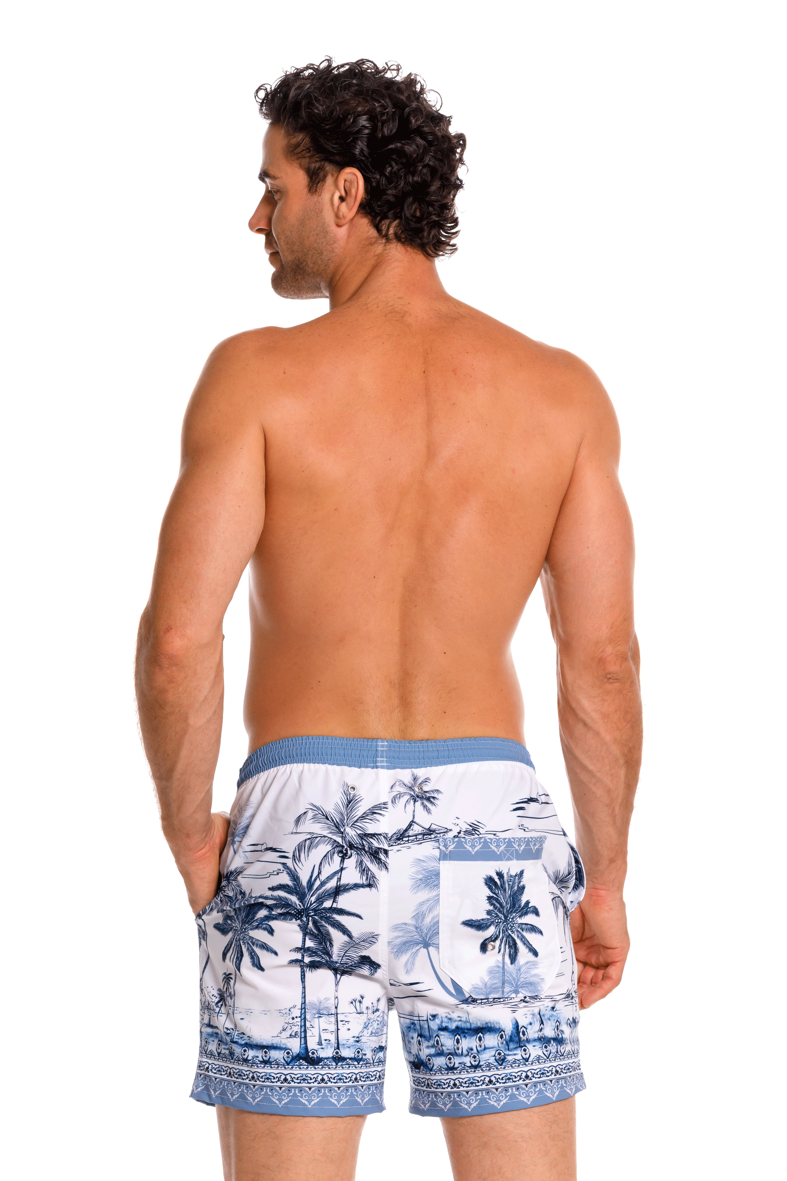 Pantaloneta Hombre Palmeras Azul