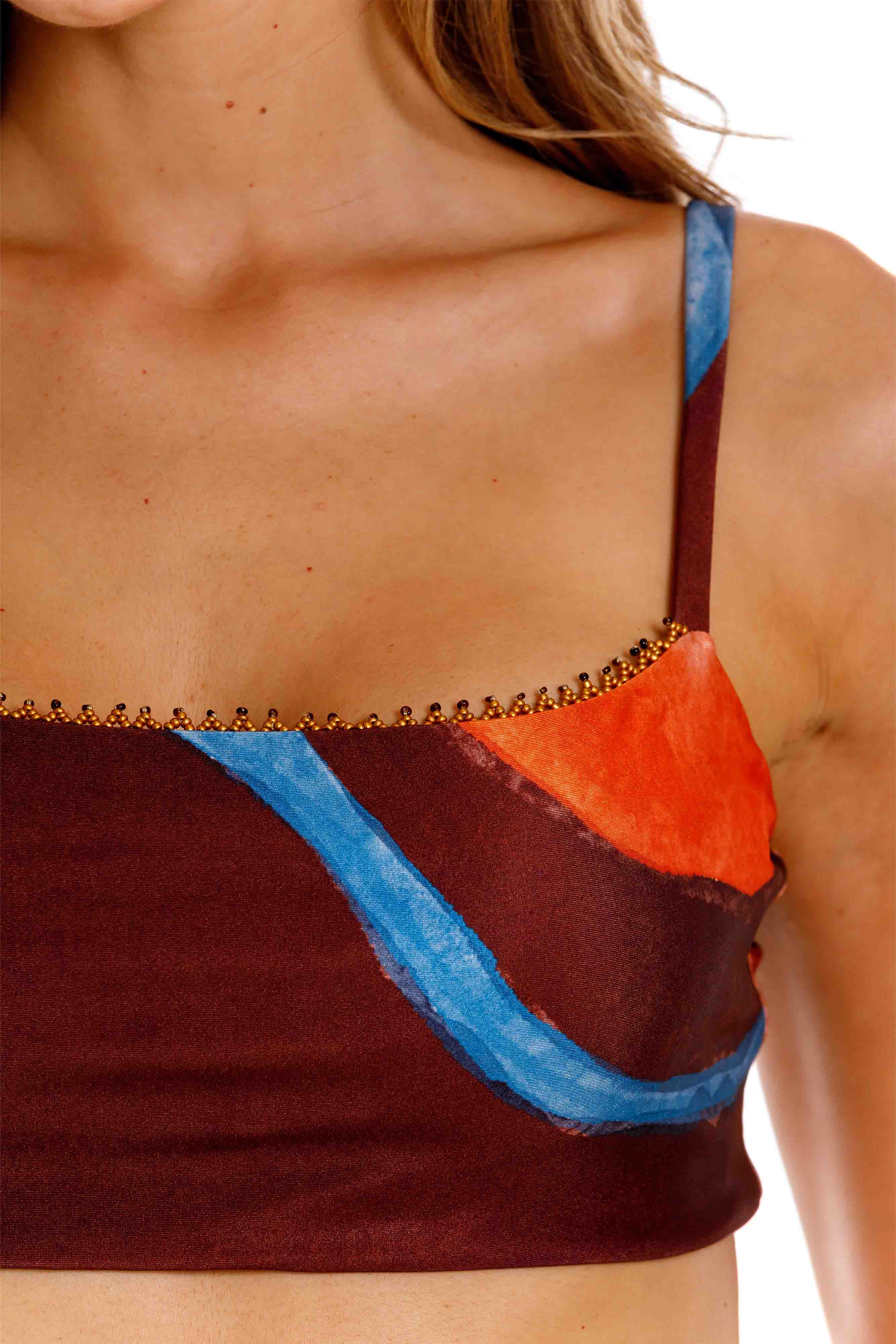 Top Cuadrado de Bikini Nebula Marrón